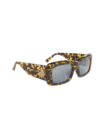 Shop Attico 'marfa' Sunglasses In T-shell/yellow Gold + Green Lenses