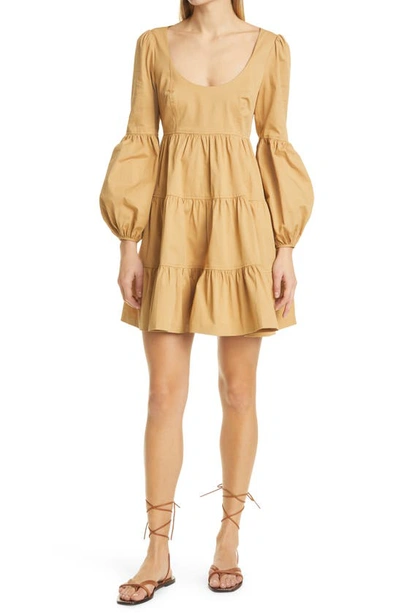 Shop Cinq À Sept Rose Long Sleeve Babydoll Dress In Gold