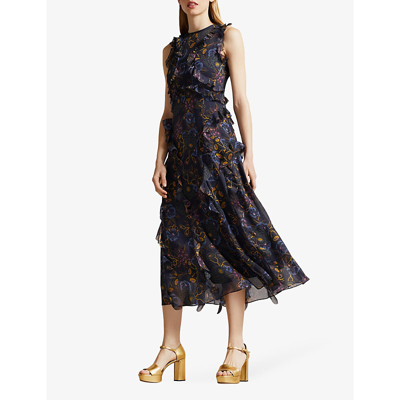 TED BAKER KAROLIA FLORAL-PRINT CREPE MIDI DRESS 