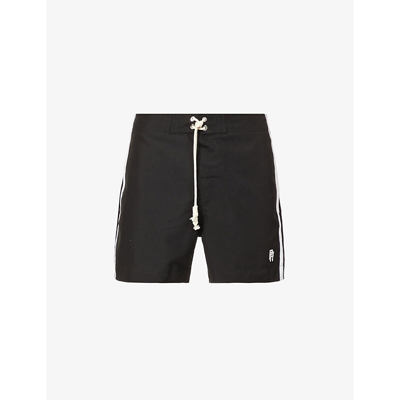 Shop Palm Angels Monogram-print Relaxed-fit Swim Shorts In Black