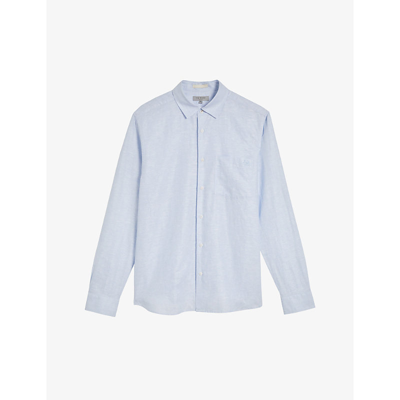 Shop Ted Baker Mens Lt-blue Remark Long-sleeved Regular-fit Linen And Cotton-blend Shirt