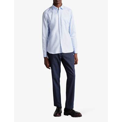 Shop Ted Baker Mens Lt-blue Remark Long-sleeved Regular-fit Linen And Cotton-blend Shirt