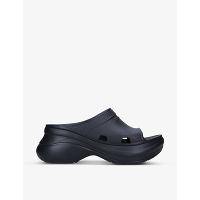 Shop Balenciaga Mens Black X Crocs Pool Crocs Rubber Platform Sliders