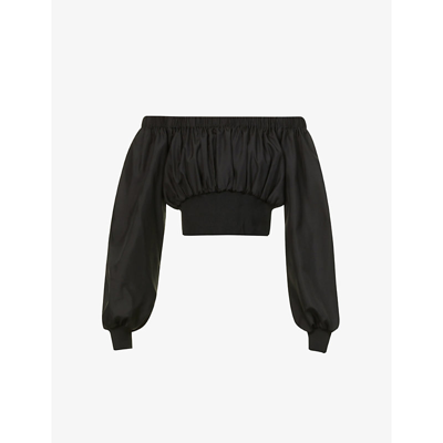 Shop Alexander Mcqueen Puffed-sleeve Silk Top In Black