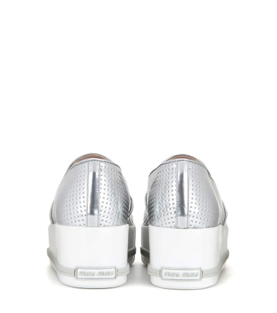 Shop Miu Miu Embossed Metallic Leather Platform Slip-on Sneakers