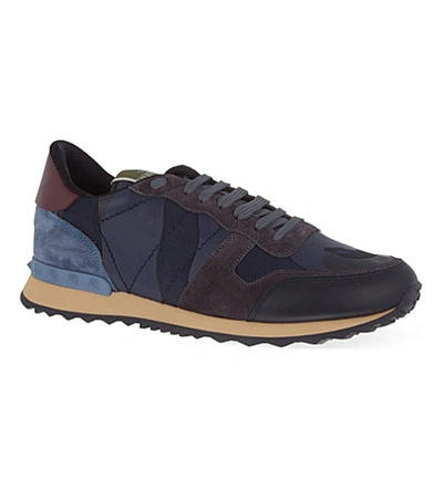 Shop Valentino Full Leather Camouflage Sneakers In Navy