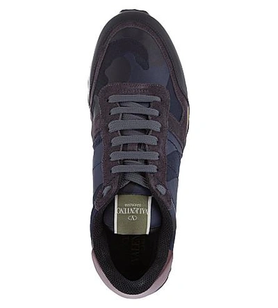 Shop Valentino Full Leather Camouflage Sneakers In Navy