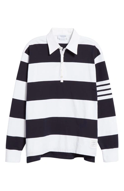 Shop Thom Browne Stripe Rugby Polo In Navy