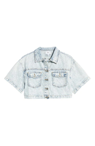 Bp. Short Sleeve Crop Nonstretch Denim Trucker Jacket In Bleached Wash