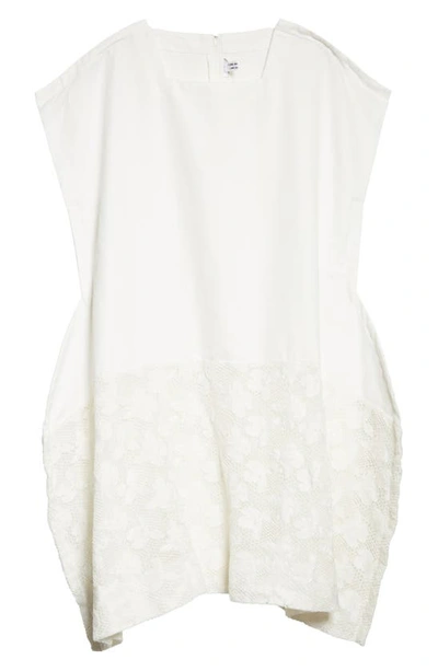 Shop Comme Des Garçons Lace Trim Square Neck Cotton Blend Dress In Off White/ White
