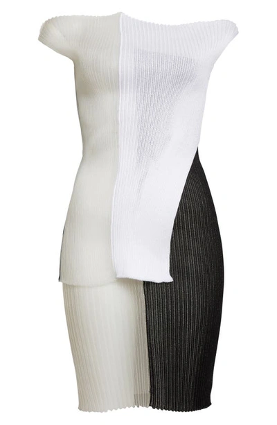 Shop A. Roege Hove Sofie Sheer Ribbed Asymmetric Minidress In Black/ Optic White