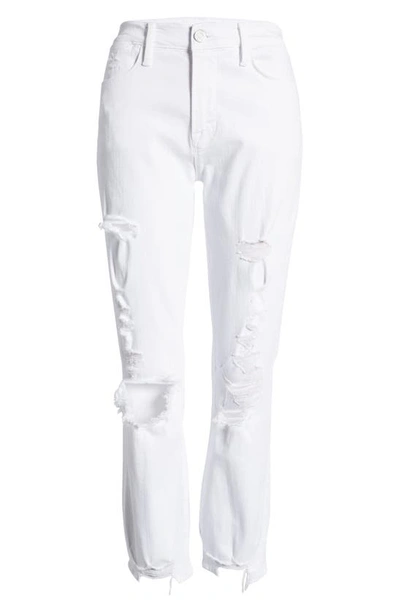 Shop Frame Le High Ankle Straight Leg Jeans In Blanc Destruct