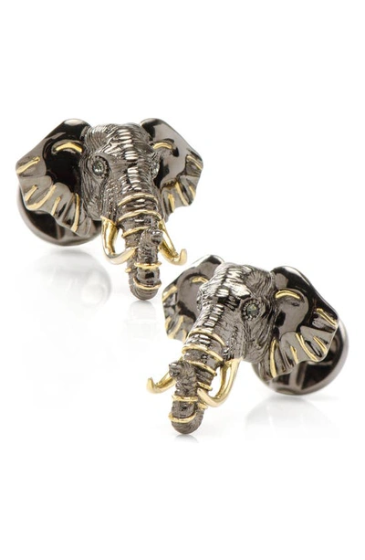 Shop Cufflinks, Inc Sterling Silver & 14k Gold Elephant Head Cuff Links In Gunmetal