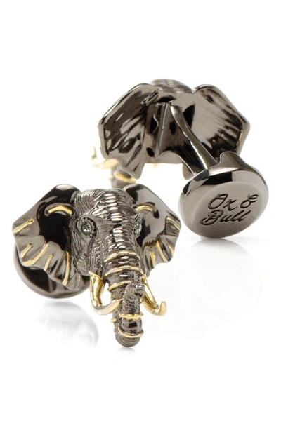 Shop Cufflinks, Inc Sterling Silver & 14k Gold Elephant Head Cuff Links In Gunmetal