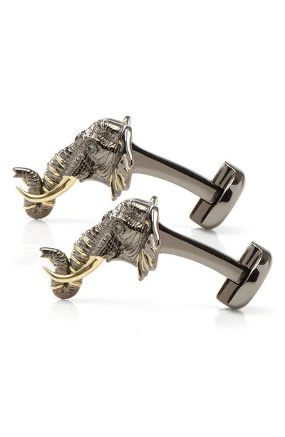 Shop Cufflinks, Inc Sterling Silver & 14k Gold Elephant Head Cuff Links In Gunmetal