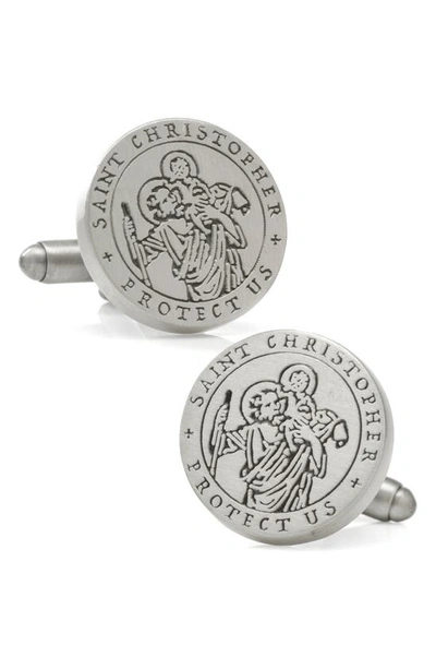 Shop Cufflinks, Inc Saint Christopher Amulet Cuff Links In Silver
