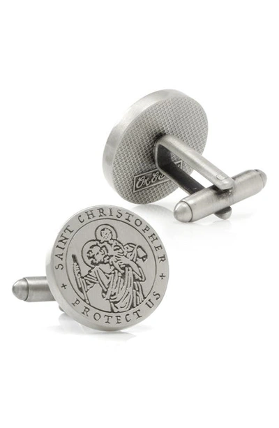 Shop Cufflinks, Inc Saint Christopher Amulet Cuff Links In Silver