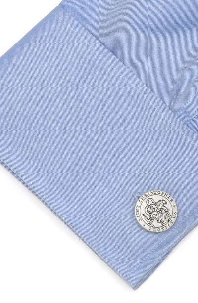 Shop Cufflinks, Inc Saint Christopher Amulet Cuff Links In Silver