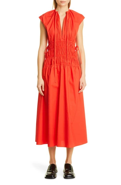 Shop Proenza Schouler White Label Cap Sleeve Cotton Poplin Midi Dress In Bright Orange
