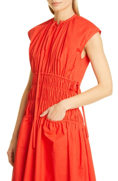 Shop Proenza Schouler White Label Cap Sleeve Cotton Poplin Midi Dress In Bright Orange
