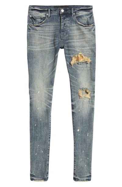 Purple Brand Camouflage Patch Destroyed Slim Jeans In Camo Patched Indigo