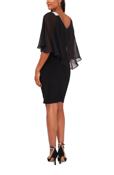 Shop Chaus Rhinestone Accent Chiffon Sleeve Knit Minidress In Black