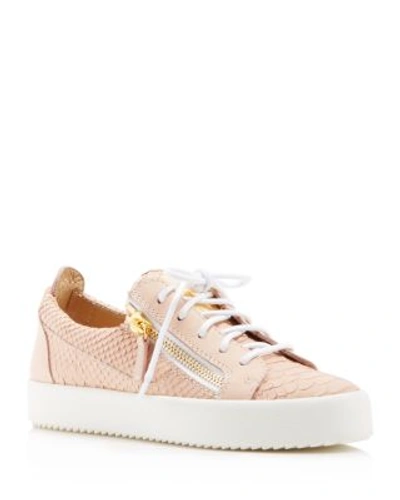 Shop Giuseppe Zanotti Embossed Lace Up Sneakers In Blush