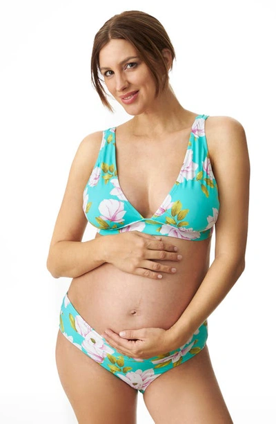 Shop Pez D'or Mauve Floral Two-piece Maternity Swimsuit In Aqua