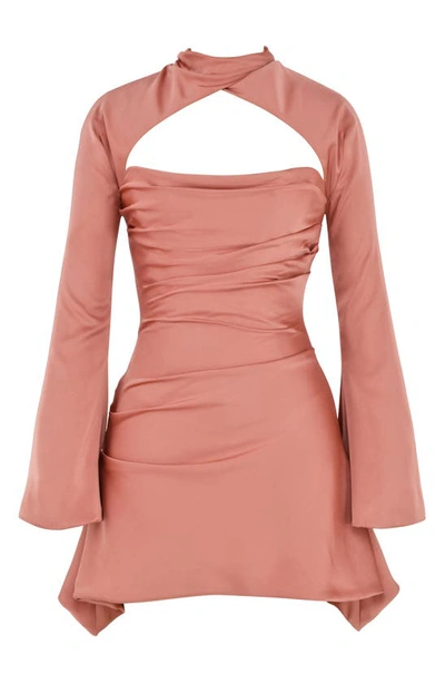 House Of Cb Toira Long-sleeved Corseted Satin Mini Dress In Rose
