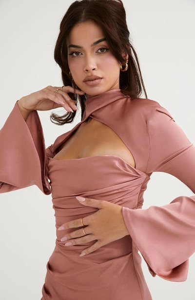 House Of Cb Toira Long-sleeved Corseted Satin Mini Dress In Rose