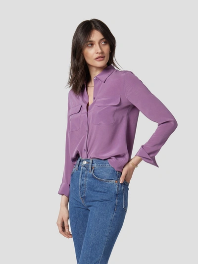 Shop Equipment Slim Signature Silk Shirt In Pale Purple Violet