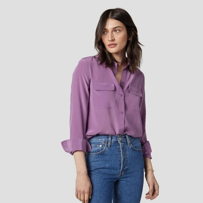 Shop Equipment Slim Signature Silk Shirt In Pale Purple Violet