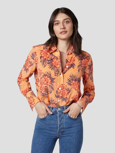 Shop Equipment Quinne Silk Shirt In Orange Cantaloupe Multi