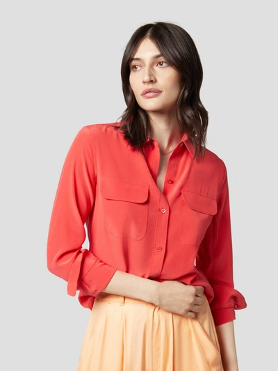 Shop Equipment Slim Signature Silk Shirt In Red Hibiscus