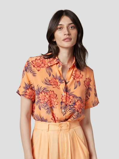 Shop Equipment Short Sleeve Essential Silk Shirt In Orange Cantaloupe Multi