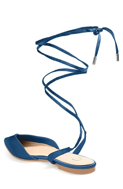 Journee Collection Lace-up Pointed-toe Flat In Blue