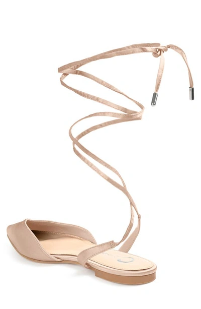 Shop Journee Collection Lace-up Pointed-toe Flat In Nude