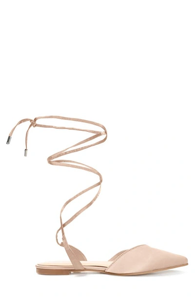 Journee Collection Lace-up Pointed-toe Flat In Nude