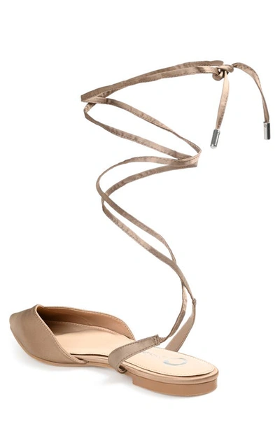 Journee Collection Lace-up Pointed-toe Flat In Taupe