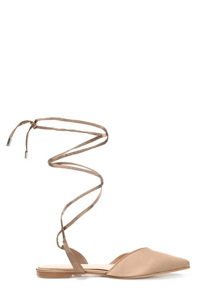 Journee Collection Lace-up Pointed-toe Flat In Taupe