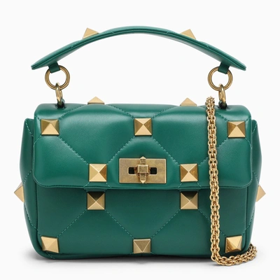 Shop Valentino Green Roman Stud The Shoulder Medium Bag