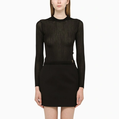 Shop Saint Laurent Black Semi-transparent Ribbed Top