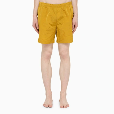 Shop C.p. Company Gold Logo-patch Swim Shorts In Brown