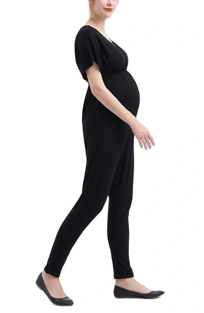 Kimi And Kai Lue V-neck Maternity/nursing Jumpsuit In Black