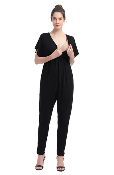 Kimi And Kai Lue V-neck Maternity/nursing Jumpsuit In Black