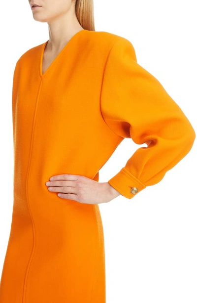 Shop Saint Laurent V-neck Long Sleeve Wool Minidress In Orange