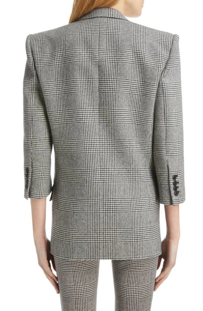 Shop Saint Laurent Prince Of Wales Tweed Double Breasted Wool Blend Jacket In Noir Craie