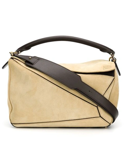 Loewe Puzzle Large Suede Tote In Gold