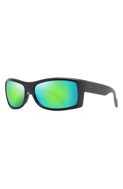 Shop Maui Jim Equator 64.5mm Polarized Sunglasses In Matte Black With Olive