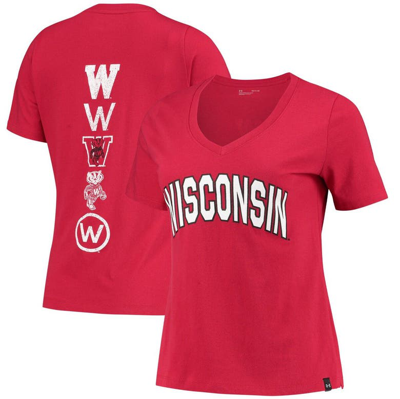Shop Under Armour Red Wisconsin Badgers Spine Print V-neck T-shirt